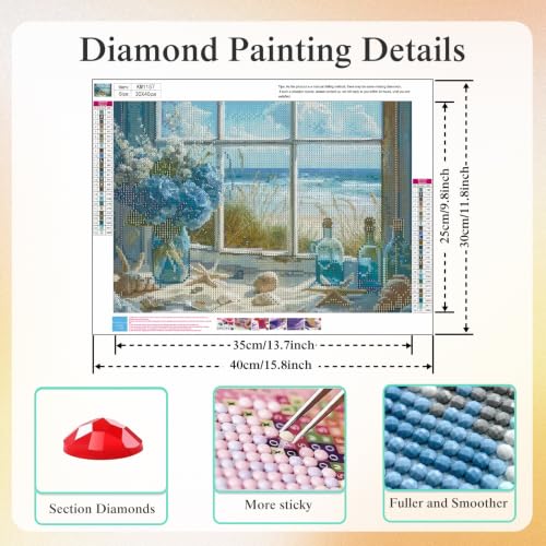 CHWGLFGG 5D Beach Window Diamond Art Kits for Adults Beginners 12x16in - color: KM1157-1