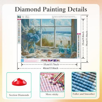 CHWGLFGG 5D Beach Window Diamond Art Kits for Adults Beginners 12x16in - color: KM1157-1