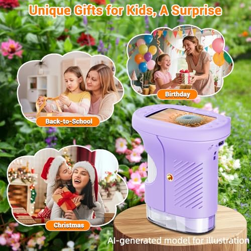 Pocket Kids Microscope, 1000X Handheld Microscope for Kids w/2.4'' Screen, Photo Video Mini Portable Microscopes Science Edu Digiscope, Christmas Birthday Gifts Ideas for Kids Ages 3-12 (Purple) - color: Purple