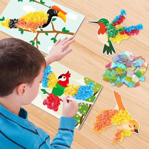 Lonfliness 8 Pcs Birds Poke in Craft Kits for Kids Mess Free DIY Art - style: Bird