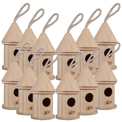 Make Market 5" Wooden Hut Birdhouse - Unfinished Birdhouse Made of 100% Wood, Outdoor Nesting Boxes - Bulk 12 Pack