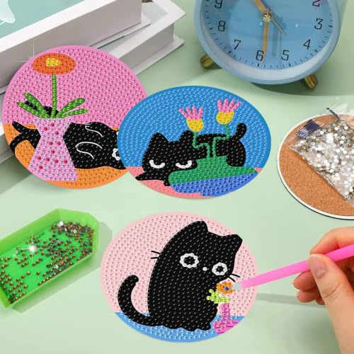 Diamond Art Coasters Kit, 8 Pieces Cats Diamond Painting Coasters Kit - color: Cats