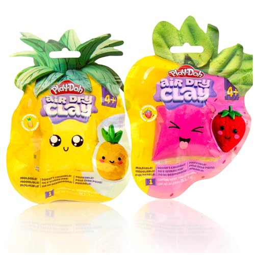 Play-Doh Scented Air Dry Clay, 2-Pack Summer Bundle, 1 Pink Strawberry, 1 Yellow Pineapple, Arts and Crafts, Craft Supplies, Modeling Clay for Kids, Toddler Party Favors, Goodie Bag Stuffers - color: Summer