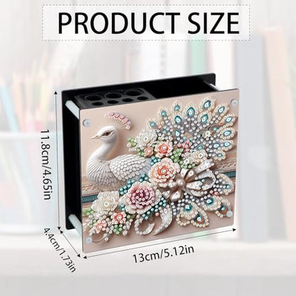 DIY 5D Acrylic Diamond Painting Pen Holder, Elegant Peacock Desk Organizer with Beads, Crystal Rhinestones Diamond Art Pencil Organizer for Home, Office & Gift - color: Peacock