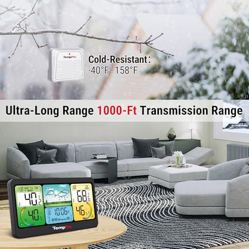 TempPro TempAir 1000FT Weather Stations Wireless Indoor Outdoor Thermometer - color: Black