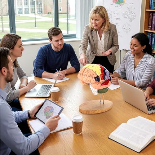Human Brain Model, 2X Life Size Brain Anatomy Model, 4-Part Magnetic Detachable Brain Model with 131 Laser-Engraved Brain Structure Labels for Neuroscience, Psychology & Medical Education