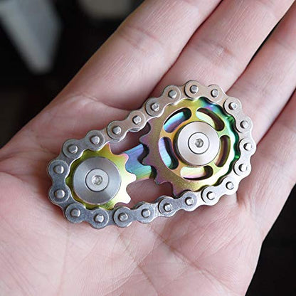 Fidget Spinner, Sprocket Linkage Bike Chain Spinner Design 2 Gears Figity Spin Finger Games, Metal Stainless Steel Durable Mechanics, Premium Figit Toy - Colorful - color: Colorful