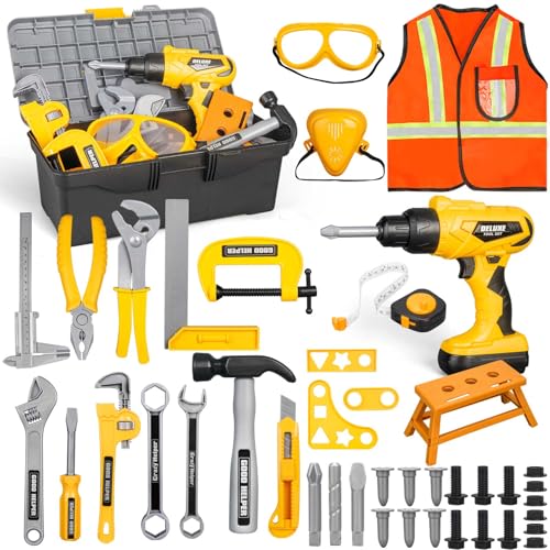 Zealous 48pcs Kids Tool Set with Tool Box & Electronic Toy Drill, Pretend Play Construction Kits for Kids Ages 3-5 Years Old, Toddler Boy Toys - style: C-Toy Tool Box