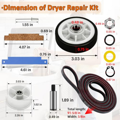 303373K Dryer Roller repair Kit Fit for May-tag Atlantis Neptune Dryer Parts MDE7600AYW MDE9206AYW MDG4000BWW MDG5500AWW MDE4000AYW MDE6400AYW MDE5500AYW MDE7400AYW MDE3000AWW MDE2500AYW MDE3000AYW