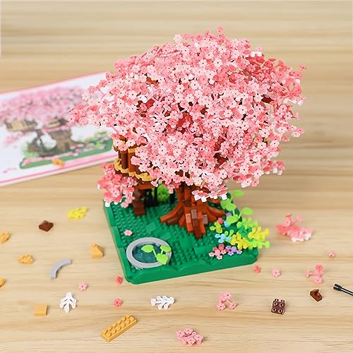NEWABWN Cherry Blossom Bonsai Tree Mini Micro Building Set, Japanese Sakura Tree House Model Sets for Adults, Flowers House Mini Bricks Building Kit, Creative Gift Toys for Teens 14 (2028PCS) - style: A