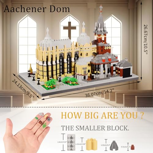 Micro Building Blocks Set, Germany Medieval Aachener Dom Model Building Kit 6650 PCS Construction Model for Adult and Teens - color: Aachener Dom