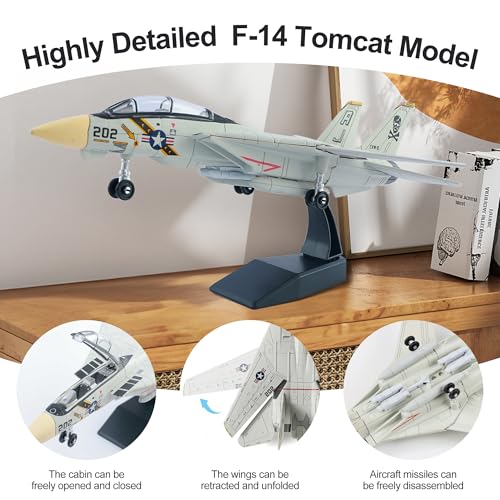 1:72 Scale F-14 Tomcat Fighter Jet Quick Build Model Kit (Black) - color: Black