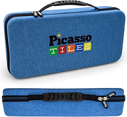 PicassoTiles 102pc Magnetic Puzzle Cube + Toys Carrying Case, 1" Pixel Mix & Match Cubes w/Free Idea Book Sensory Toys, Magnetic Tiles Construction Block Travel Bag, Waterproof Storage Organizer Box