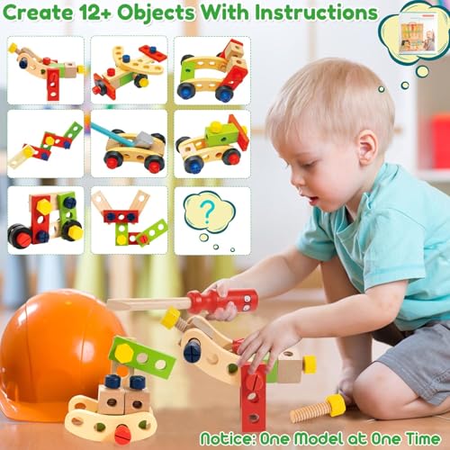 Wooden Kids Tool Kit, Montessori Tool Set Toys for Boys Girls 3+