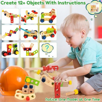Wooden Kids Tool Kit, Montessori Tool Set Toys for Boys Girls 3+