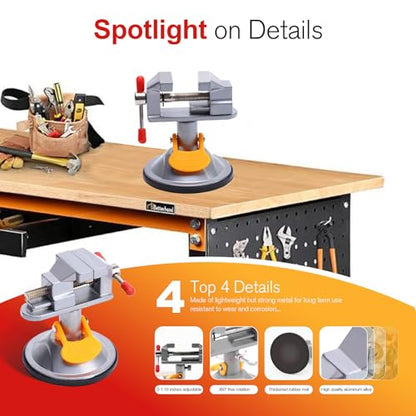 Mini Vise Clamp, Small Table Top Bench Vise with 360° Swivel Suction Base for Jewelry Making, Soldering, Watch Repair and Crafts(3.54x2.95x2.95 in, Silver) - color: Silver, size: 86MM