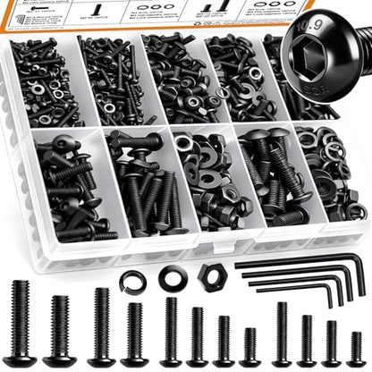 mankk 888PCS Hex Socket Button Head Bolt Assortment Kit M2/M3/M4/M5 Machine Screw with Nuts Washers 10.9 Alloy Steel Button Head Socket Cap Screws - size: M2/M3/M4/M5, style: Button Head