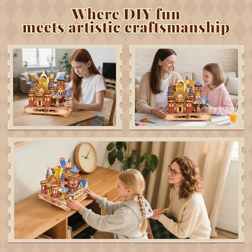 DIY 3D Wooden Puzzles for Adults,Alnwick Castle Miniature House Kit with LED Lights Arts and Crafts for Home Decor Creative Gift for Boys Girls - style: Alnwick Castle