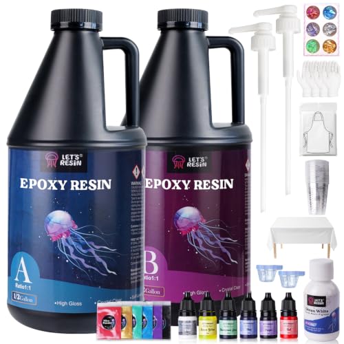 LET'S RESIN 1 Gallon Epoxy Resin Kit with Color Pigment, Clear Resin Kit - size: 1gallon