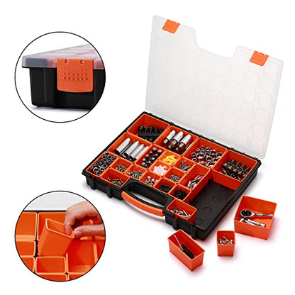 EMENTOL 2PCS Multi-Purpose Portable Organizer Box Set with 44-Removable Compartments, 2 Pieces Professional Boxes with Dimension 16.2"L*13"W*2.3"H - size: 2 PCS