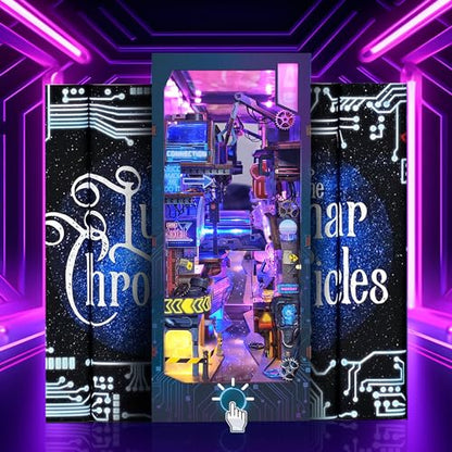 Cyberpunk Book Nook Kit with LED Light - 3D Wooden Puzzles Book Nook for Book Shelf Decor - DIY Dollhouse Kit - Excellent Create Your Own Cyberpunk World (Endless Dimensions)