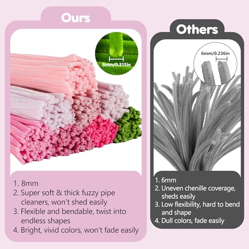 EARLY MINDS 800Pcs Pipe Cleaner Flower Kit with Tutorial, 8 Colors - color: pink