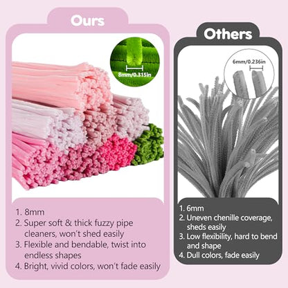 EARLY MINDS 800Pcs Pipe Cleaner Flower Kit with Tutorial, 8 Colors - color: pink