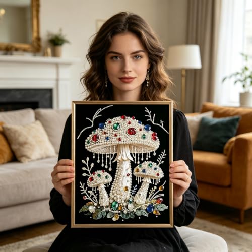 Pearl Diamond Painting Kits for Adults, Diamond Art for Mushroom 12x16In - color: PL13-1