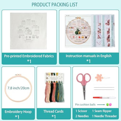 IUHUI Embroidery Kit for Beginners Adults - 26 Floral Letters Easy Patterns, DIY Hand Stitching Embroidery Set with Hoop (Flower and Grass Letter B) - color: Flower and Grass Letter B