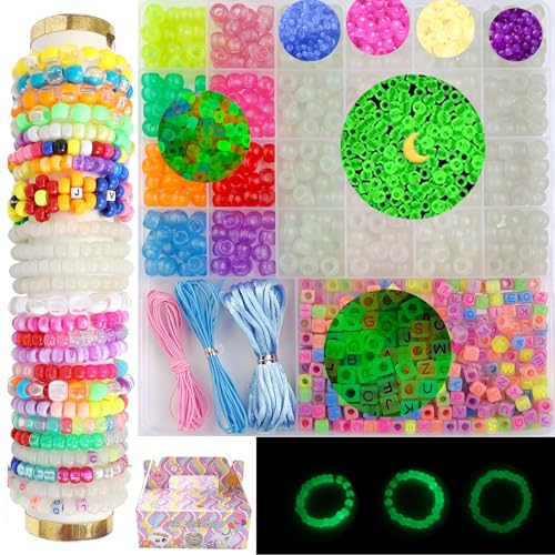 2500 Pcs Pony Beads Kit, 96 Colors UV Glow Alphabet Beads - color: Style A