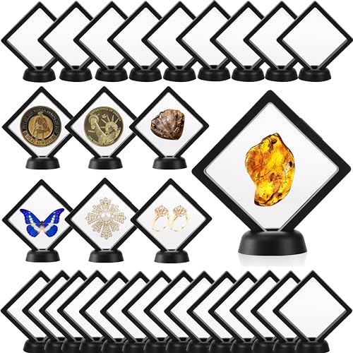 Dicunoy 30 PCS 3D Floating Display Case, 3.5" Black Coins Display Frame for Antique Challenge Coins, AA Medallion, Jewelry, Shells, Fossils, Gems, Minerals, Rocks, Pins