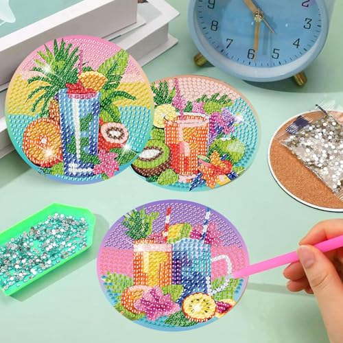 8 Pcs Diamond Art Coaster Kit for Adult with Holder, Diamond Coasters 4x4in - color: Cocktail Coasters, size: 8 Pcs 4x4in