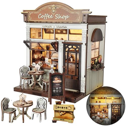 DIY Miniature House Kit Book Nook Dollhouse Kit for Adults to Build - color: Coffee Shop