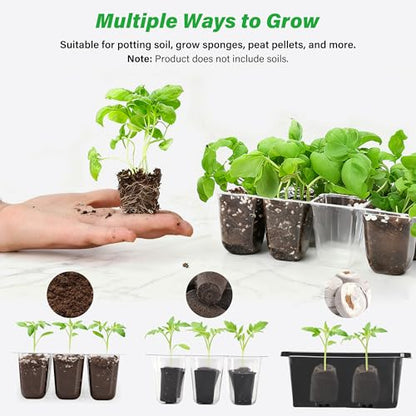 Bonviee 5-Pack Seed Starter Trays, Humidity Dome, Base, 12-Cell Tray, Black - color: Black, size: 5 Packs