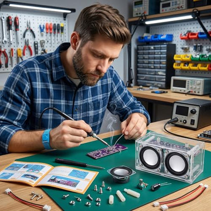 DIY Bluetooth Speaker Kit with LED Light Show - Acrylic Case Dual Speaker Set - Soldering Practice Electronics Kit for Adults & Teens - STEM Projects