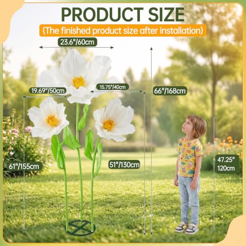 Moxweyeni 3 Pcs 5.5 ft Giant White Poppy Paper Flower DIY Kit with Stand - color: White, style: Poppy