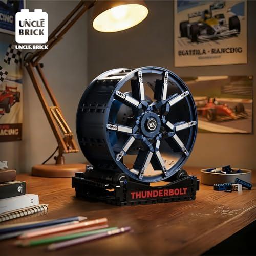 UNCLE BRICK Sports Car Wheel Building Block Set,Car Wheel Model Toy Kit,with Power Motor and Lighting Components,STEM Toy for Aged 8-13,Birthday, Living Room Or Office Decorations