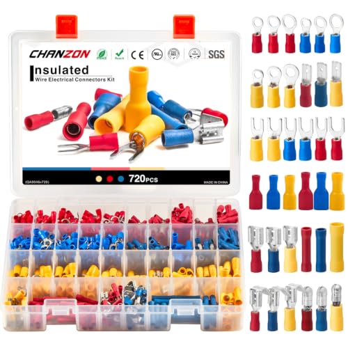 Chanzon Insulated Crimp Connector Wire Terminal Kit (Butt Spade Fork Ring) - size: 720pcs