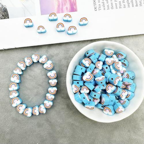 Rainbow Cloud Handmade Polymer Clay Beads, 100pcs Polymer Clay Spacer Beads for Women Jewelry Making DIY Charms Bracelet Necklace Hair Clip Accessories Handmade Craft - color: cloud rainbow