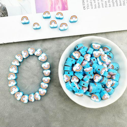 Rainbow Cloud Handmade Polymer Clay Beads, 100pcs Polymer Clay Spacer Beads for Women Jewelry Making DIY Charms Bracelet Necklace Hair Clip Accessories Handmade Craft - color: cloud rainbow