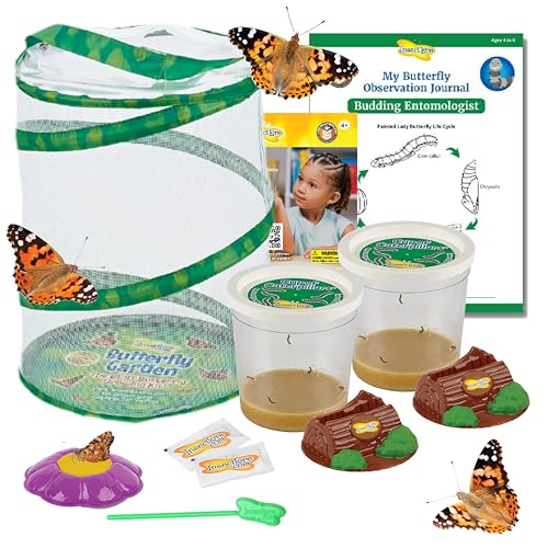 Insect Lore Butterfly Garden with 10 Live Baby Caterpillars - Habitat, Feeder, Chrys-A-Lid Holders, STEM Activity Journal - Raise and Release Painted Lady Butterflies