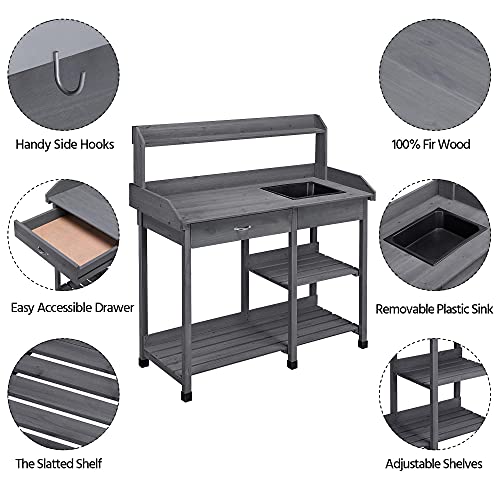 Yaheetech Potting Bench with Sink & Drawer, Outdoor Gardening Table, Gray - color: Gray