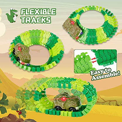 BEMITON Dinosaur Race Track Toy for Kids Ages 3-6 - color: Green Dinosaur Race Track