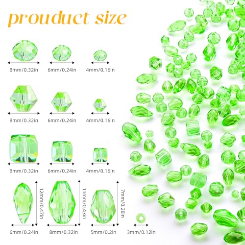 1500 Pcs Crystal Glass Beads for Jewelry Making – 12 Styles Bicone, Rondelle, Cube, Teardrop & 3mm Spacer Beads, DIY Bracelet Necklace Earring Craft Kit with Organizer Box(Green) - color: Green