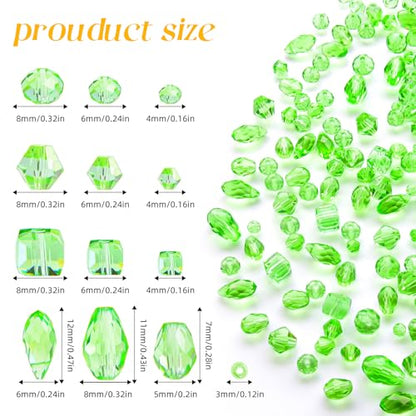 1500 Pcs Crystal Glass Beads for Jewelry Making – 12 Styles Bicone, Rondelle, Cube, Teardrop & 3mm Spacer Beads, DIY Bracelet Necklace Earring Craft Kit with Organizer Box(Green) - color: Green