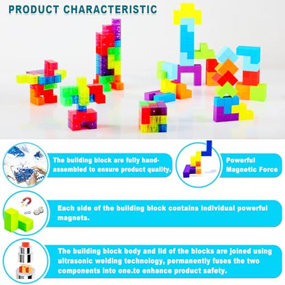 Magnetic Building Blocks Magic Magnetic 3D Puzzle Cubes, Set of 7 Multi Shapes Magnetic Blocks with 54 Guide Cards - style: style2