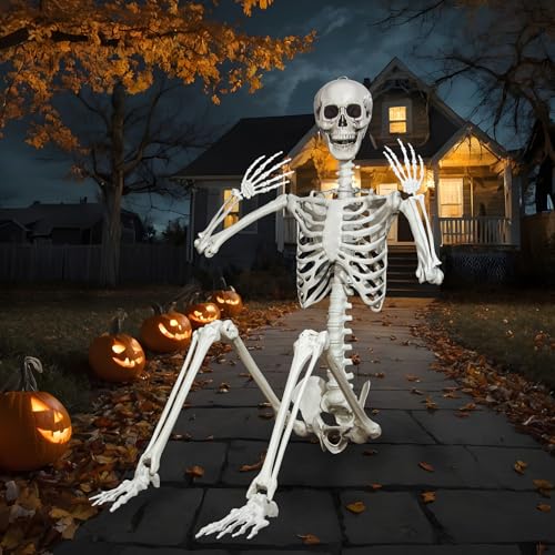 7.9ft Halloween Giant Skeleton, Tall Outdoor Skeleton with Full Body Posable Joints, Scary Plastic Large Skeleton for Halloween Haunted House Spooky Scene Decorations - size: 1p 7.9ft