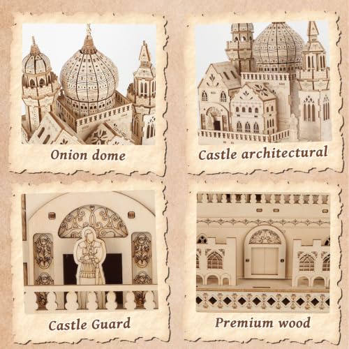 3D Wooden Puzzles for Adults, DIY Dreamy Castle Model Kit with Spark Light