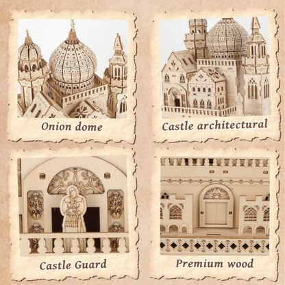 3D Wooden Puzzles for Adults, DIY Dreamy Castle Model Kit with Spark Light