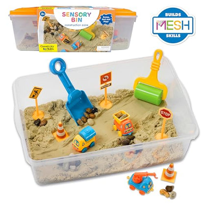 Creativity for Kids Sensory Bin: Construction Zone Playset - Preschool Learning Activities, Excavator Toys for Boys Ages 3-5+, Outdoor Toys and Gifts for Kids - style: Construction Zone